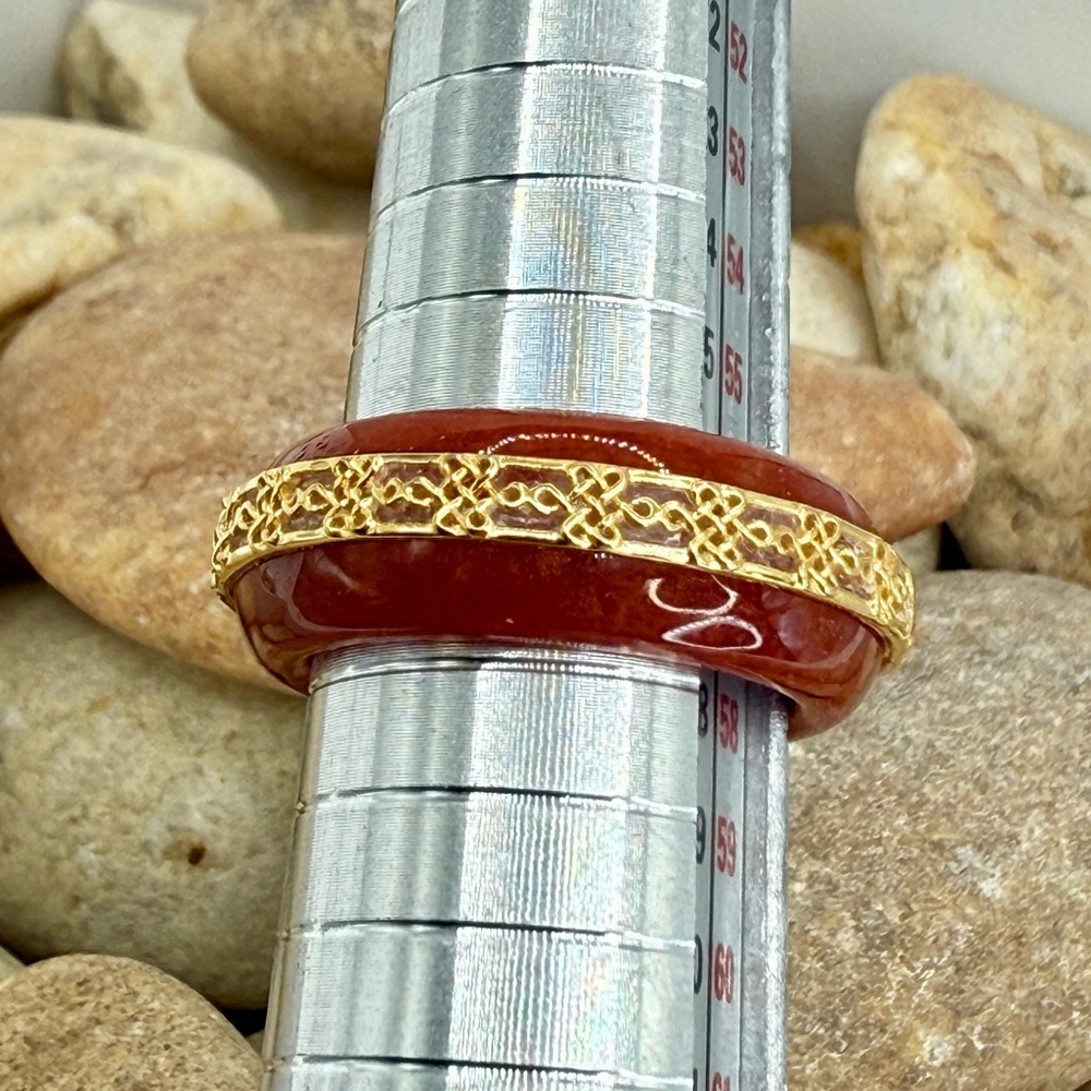Red Jade Ruyi Knot Band Ring 18K Vermeil Over Sterling Silver Size 8 NWT - Picture 17 of 17